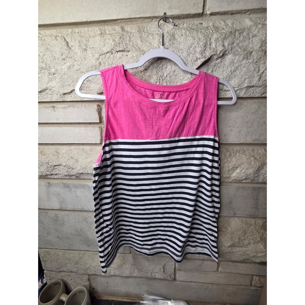 Loft Outlet Womens Pink Navy Blue Striped Colorblock Sleeveless Tank‎ Top Small